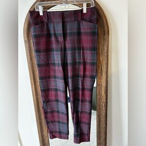 LOFT Burgundy and Black Plaid Straight Leg Pants